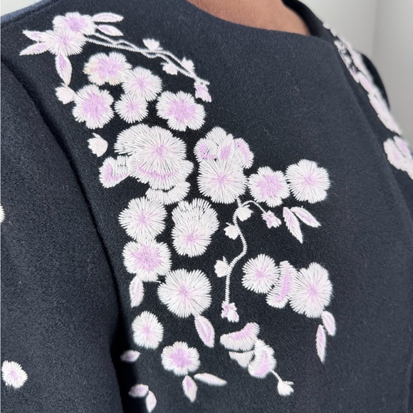 Ochirly  Chic Black Floral 4/5 Sleeve wool coat embroidery fit S - Picture 6 of 16